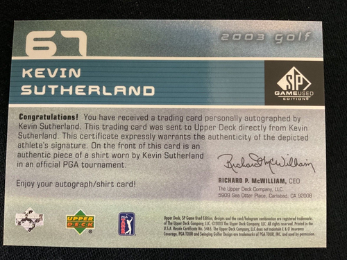 2003 SP Game Used Edition - First Tee #67 Kevin Sutherland /1500 (AU, MEM, RC) - Picture 2 of 2
