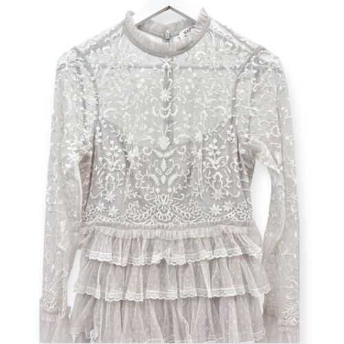 Mac Duggal NEW White Embroidered Lace Long Sleeve Ruffled Tiered Dress - Size 6 - Picture 5 of 16