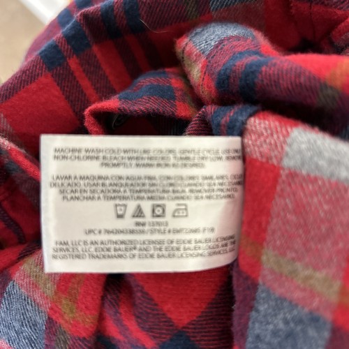 EDDIE BAUER Mens 2XL Red Black Gray Plaid Button Up Flannel Shirt Long Sleeve - Picture 7 of 7