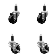 3 Inch SS Phenolic Wheel Swivel 1-1/4 Inch Expand Stem Caster Set 2 Brakes SCC