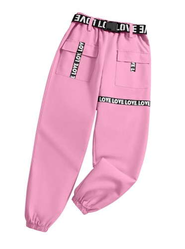 Girls Cargo Pants Hip Hop Dance Pants Graphic Elastic Waist Jogger Pants with...