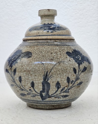 Antique Korean Crackle Lidded Storage Jar Early Joseon Dynasty Very Rare 8"×7" - Picture 1 of 24