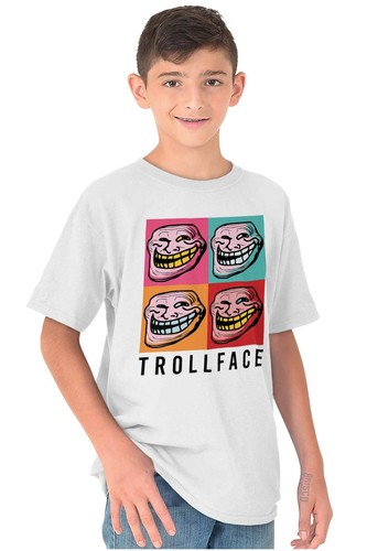 Cool Pop Art Troll Face Funny Internet Meme Youth Crewneck T Shirts Boy or Girl - Picture 6 of 8