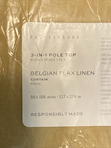 Pottery Barn BELGIAN FLAX LINEN BRONZE 50" x 108" Curtains, Set of 2, NWT - Picture 2 of 5