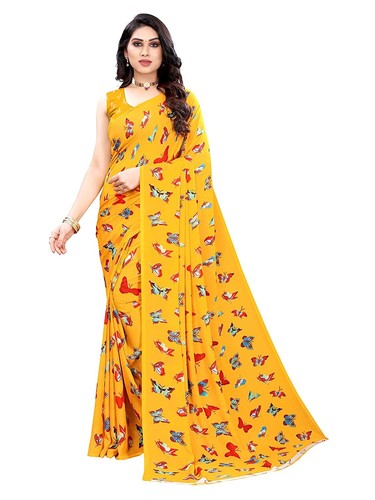 Women's Animal Print Printed Georgette Saree With Blouse - Picture 17 of 21