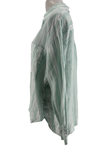 Lemlem by Liya Kebede x H&M Women's Mint Striped Linen Coastal Beach Shirt Small - Picture 2 of 5
