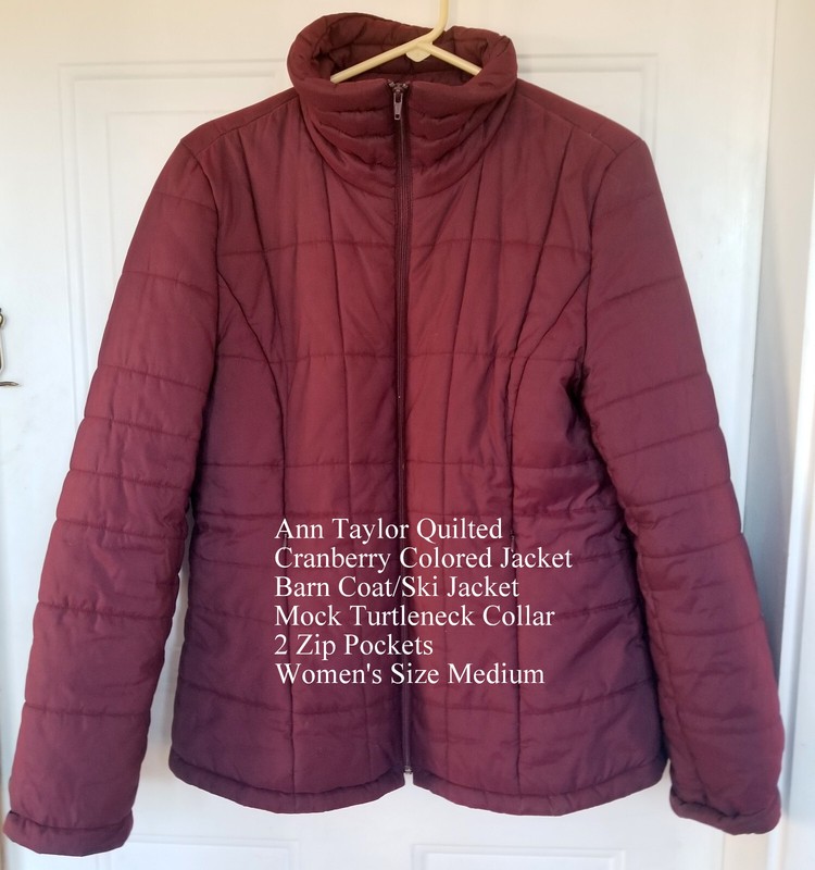 Ann Taylor Cranberry Colored Mock Turtleneck Ski Jacket Quilted Barn Coat SZ Med