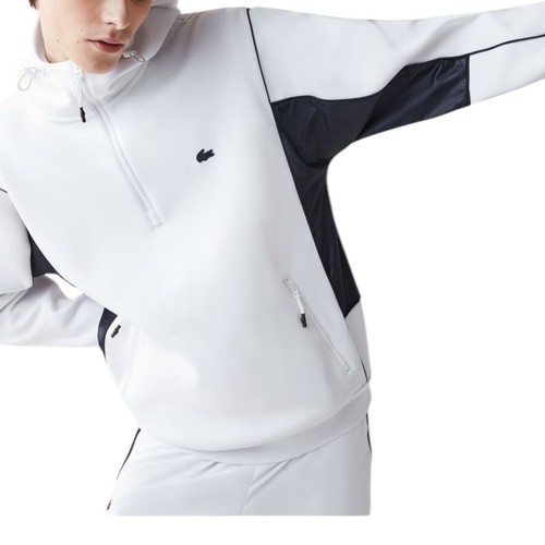 Lacoste Hoodie Mens L White Activewear Preppy Zip Up Streetwear Spring Sporty