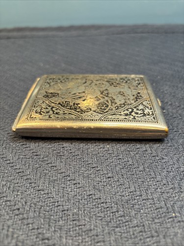 Schönes ägyptisches Kampfszene Streitwagen Zigarettenetui Silber mit grünem Innenleben - Bild 3 von 13