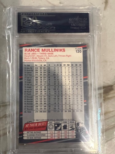 1988 Fleer Glossy Rance Mulliniks Toronto Blue Jays PSA 10 #120 Pop 2 - Bild 2 von 2