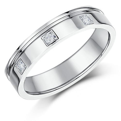 9ct Oro Blanco Anillo 5mm Plano Corte Forma Diamante Boda Anillo