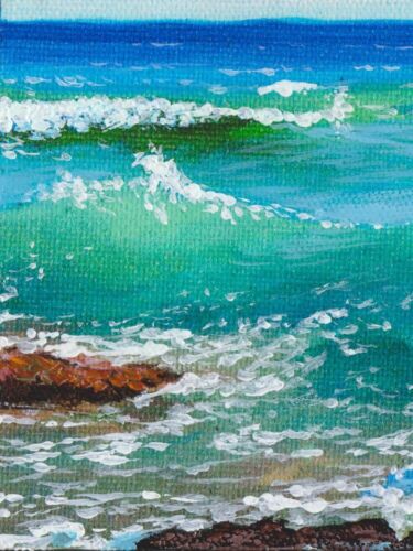 Oil Painting on Canvas Handmade Arseni ~ BEAUTIFUL SEA 6" X 4" NO FRAME USA - Picture 5 of 13