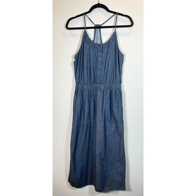 prana sleeveless midi chambray denim organic cotton 