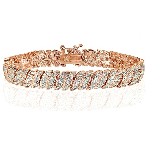 1.00ct Natural Diamond Leaf Tennis Bracelet in Gold, Rose or Silver Plated Brass - Picture 5 of 6