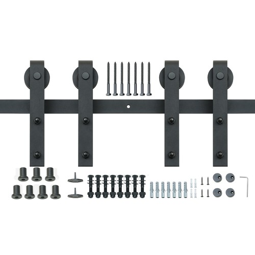 8FT Sliding Barn Door Hardware Closet Track Kit for Double Doors J Hanger - Picture 11 of 12