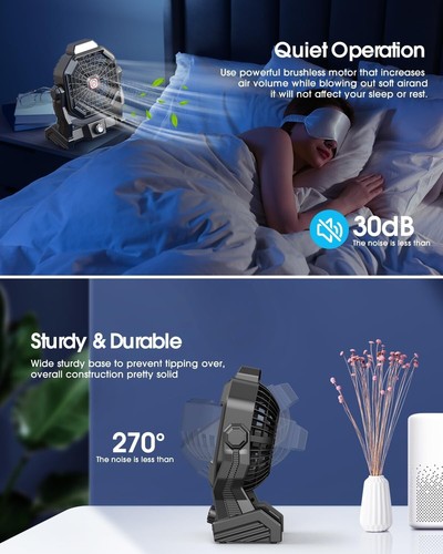 20000mAh Solar Camping Fan - Quiet, Rechargeable & Adjustable LED Lantern - Picture 8 of 10