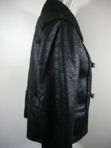 NEW-BOUTIQUE XX JUNIOR'S MOTORCYCLE COAT JACKET BLACK FAUX FUR SIZE: L - Picture 4 of 11