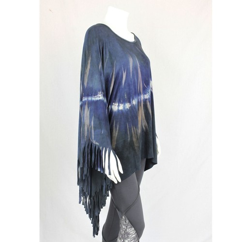 Poncho Tie-Dye Fransen blau-braun Muster 04 Jersey - Picture 2 of 4