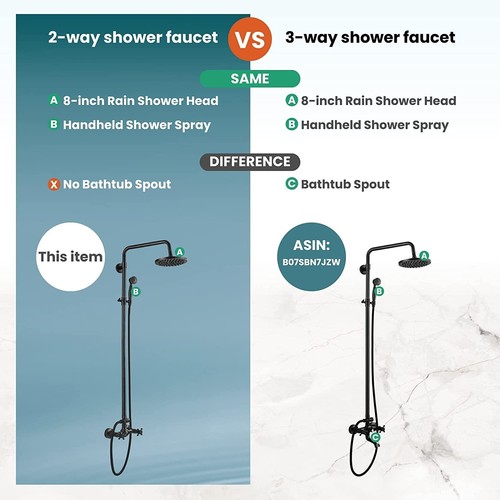 Walling Mount Exposed Shower System 8'' Rain Shower Head 2 Handle Antique Bronze - Picture 5 of 9
