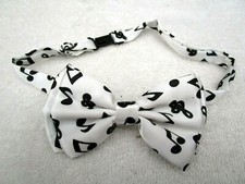 Unisex White Black Musical Notes Adjustable Pre-Tied Strap Bow Tie-New 