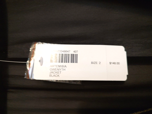 Chico's Artemisia Gwenyth Jacket sz 2 Black Semi sheer 3/4 sleeve tie front SILK - Picture 2 of 6