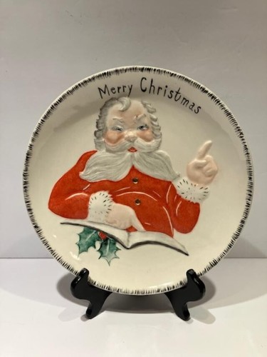 Vintage Hand painted Santa Claus Merry Christmas Plate 9"