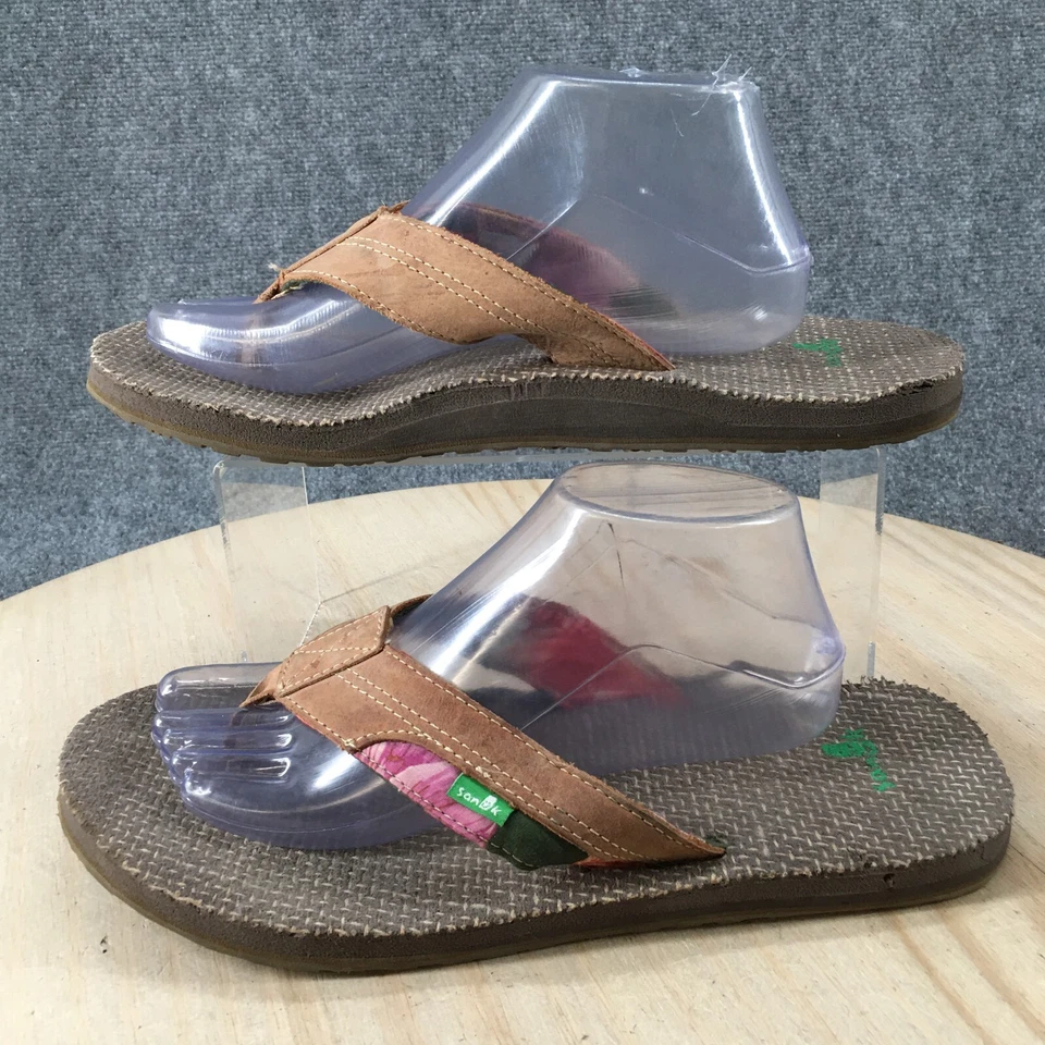 Sandalias Sanuk para mujer 11 informales chanclas planas cómodas cuero marrón sin cordones Foto 2 de 4