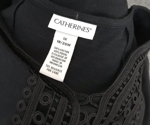 NWT NEW Catherine’s Size 1X 18/20W Top Shirt Blouse Black Short Sleeves Comfy - Picture 5 of 5