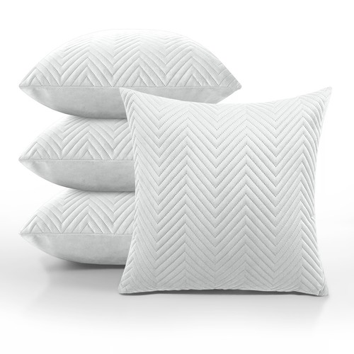 Set of 4 Cushion Covers 18x18 Quilted Velvet Filled Cushions Square Sofa Pillows - Picture 4 of 78