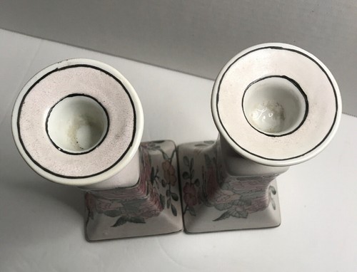 Porcelain Flowered Candlesticks Used - Picture 2 of 3