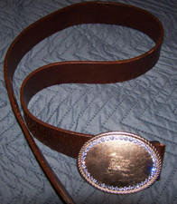 Abercrombie  Fitch Brown Leather Rhinestone Buckle Belt Sz Medium ITALY MADE