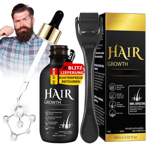 Bartwuchsmittel Wachstum Set Bartwuchs Bartroller Beard Bartöl Bart Growth Kit - Bild 1 von 9