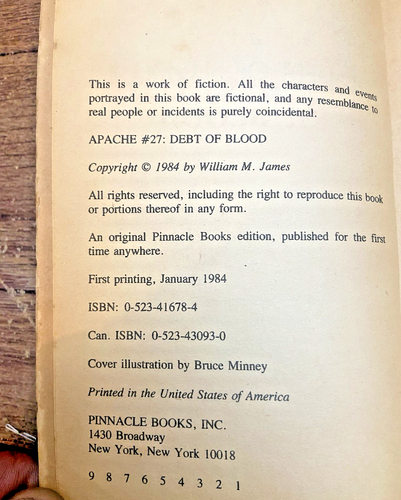 Apache - #27 - Debt of Blood - William M. James - Softcover - 1983 - 1st Print - Picture 3 of 5