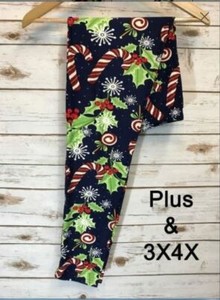 EXTRA PLUS SIZE Fits 16-22 NAVY BURGUNDY PLAID BUTTERY SOFT LEGGINGS NWT