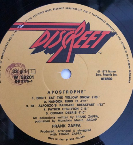 Frank Zappa – Apostrophe, Vinyl, LP, Album, Italy, 1975 - Foto 4 di 5