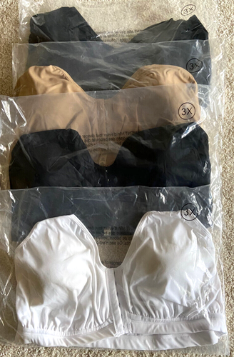 (4) Rhonda Shear Front Closure Leisure Bra White Beige Black 3X New