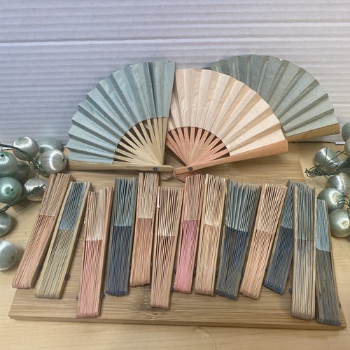 16 Japan Folded Pink green Paper Fans silk bulbs Christmas tree Ornaments vtg - Picture 2 of 8