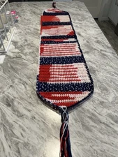 Hand Crocheted Patriotic Abstract USA Table Runner