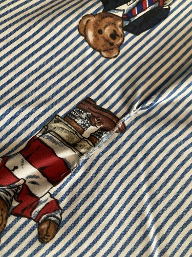 RALPH LAUREN TWIN COMFORTER BEARS BLUE AND WHITE STRIPED VINTAGE - Picture 10 of 13