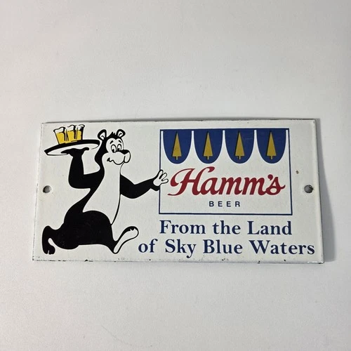VINTAGE HAMM'S BEER PORCELAIN SIGN CAR GAS OIL TRUCK 10"×5".