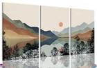 Framed Mountain Canvas Wall Art Set of 3 Boho Watercolor Nature Prints 12"x16"