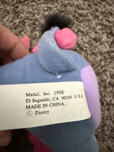 Vintage Mattel 1998 Pooh Eeyore Beaning Plush Canteen Blue Purple Pink Bow - Picture 5 of 6