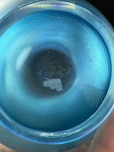 Raro cuenco rosa de vidrio elástico azul Fenton Celeste borde con volantes - Imagen 10 de 11