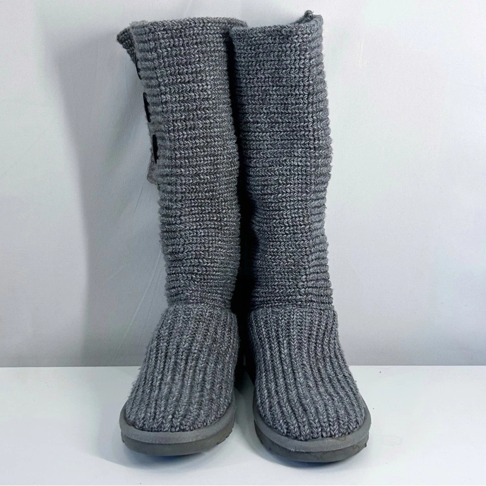 UGG Grey Slouchy Knit Classic Cardy Boots Plush Wool Lined Size 6 - Image 3 of 4