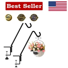 14 Inch Deck Bird Feeder Hooks - Black Metal & Easy Install Hanger Set (2 Pack)