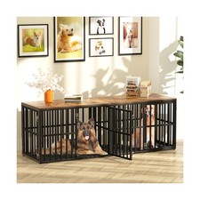 Dog Crate Furniture for 2 Dogs, 76  Wooden Dog Kennel with Divider, XXL Do
