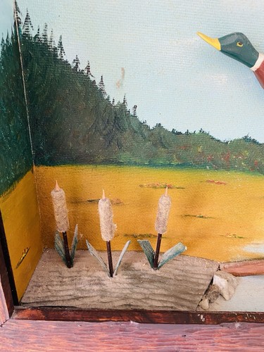 Vintage Display Diorama Mallard Ducks on Wing, Hand Carved & Painted, No Glass - Picture 5 of 17