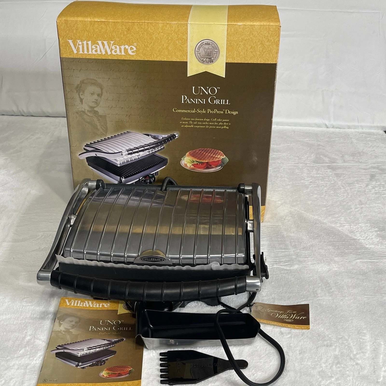 Villaware Uno Panini Grill Sandwich Commercial Style Pro Press Design 2160 EUC
