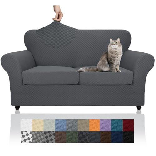 Latest Checkered 3 Pieces Couch Covers for 2 55"-69"(2 CUSHIONS) Dark Gray - Picture 2 of 7