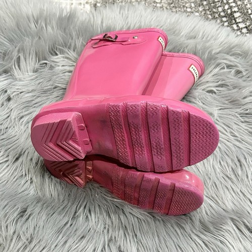 Hunter Original Youth Big Kids Tall Gloss Bright Pink Rain Boots Youth Size 1 - Picture 4 of 9